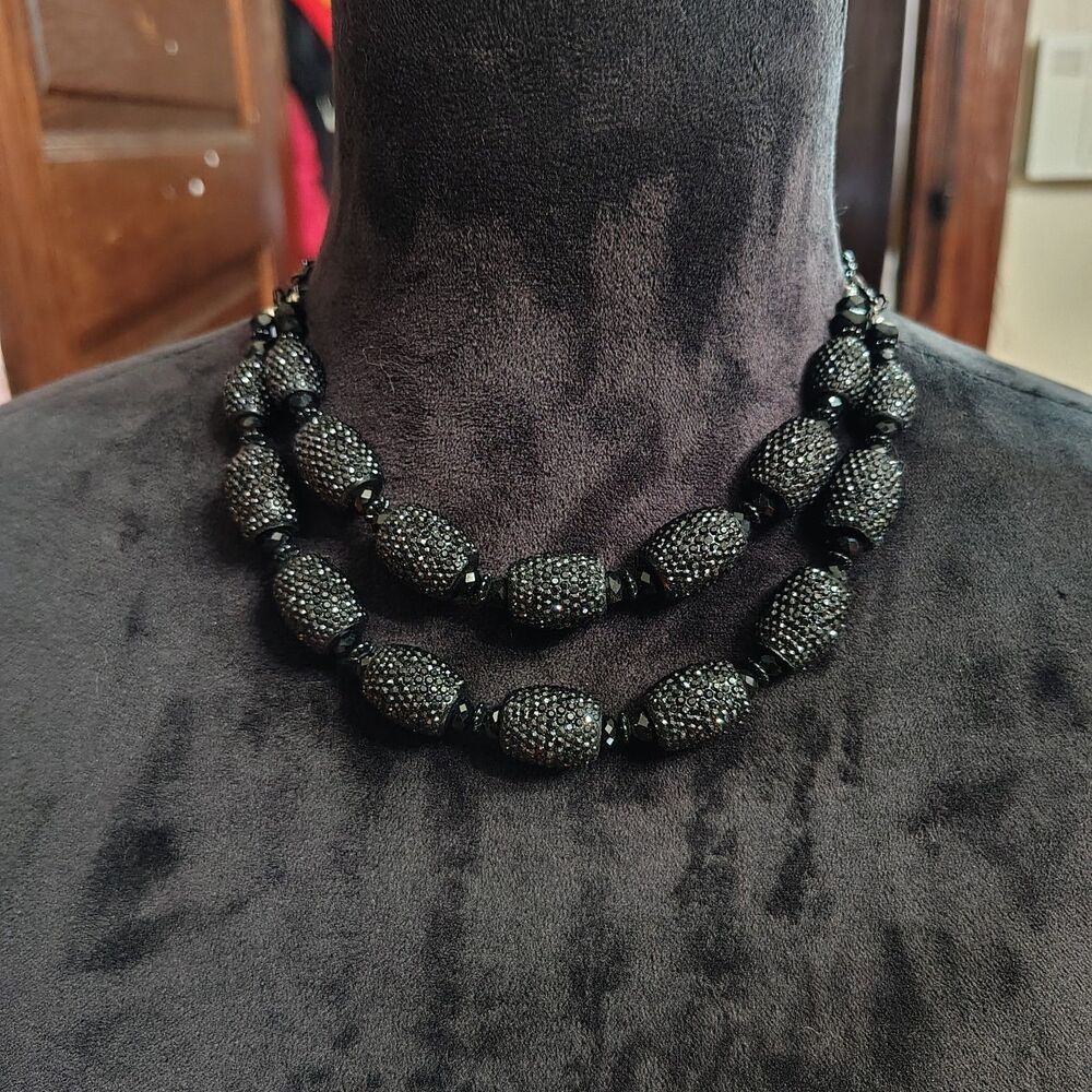Whimsy Goth Black Multi Strand Chunky Statement Crystal Inspired Necklace/J130